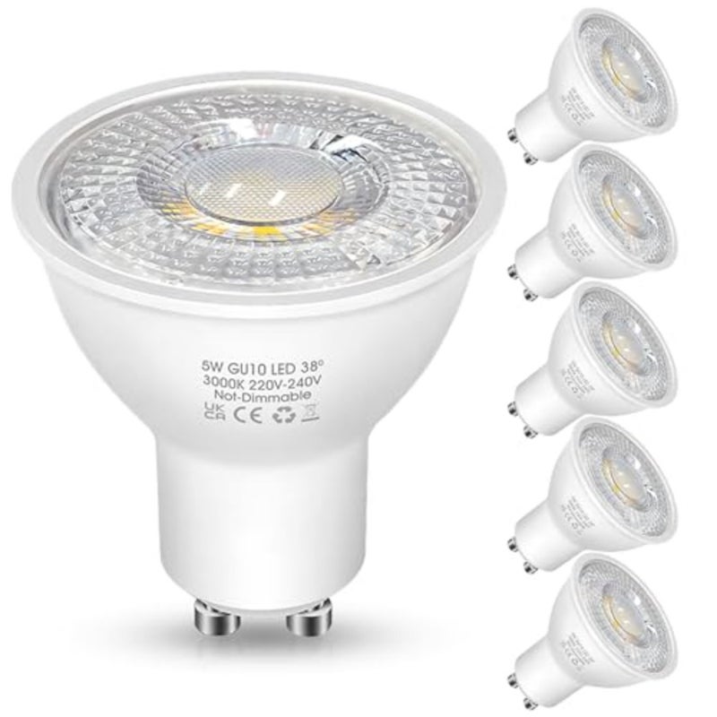 مصابيح LED بيضاء دافئة GU10، مصباح سبوت LED مصباح أبيض دافئ 5 وات 3000 كلفن 500 لومن مصباح هالوجين مستبدل 50 وات، منتج زاوية شعاع 36 درجة، LED غير خافت، 6 قطع - Image 1
