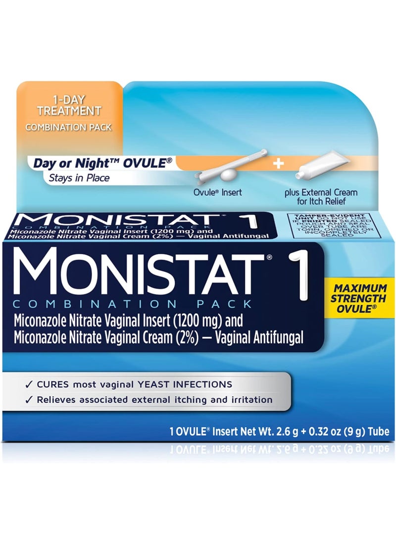 Monistat Monistat 1 Day Yeast Infection Treatment for Women, 1 Miconazole Ovule Insert & External Monistat Anti-Itch Cream Bundle 