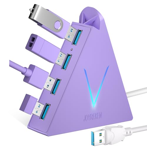 JoyReken 4-Port USB 3.0 Hub Tower with 2ft Cable - USB Splitter for Laptop,PC,PS4,PS5,Xbox,Mouse,Keyboard,Hard Drives,Mobile HDD(Light Purple) - Image 1
