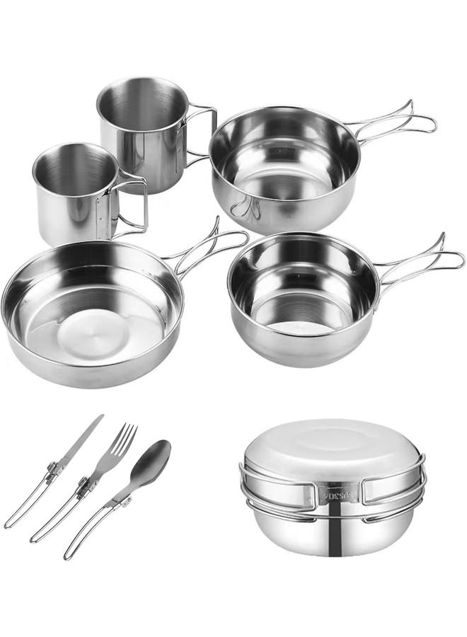 Bluejw 304 Stainless Steel Camping Mess Kit, 8 Pcs Camping Utensils Set, Camping Cutlery Set for 1-2 Persons, Ideal Travel Cutlery Set for Picnics, Camping,Backpacking & Hiking. - Image 1