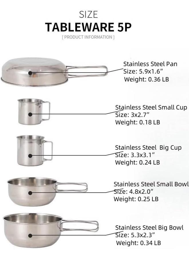 Bluejw 304 Stainless Steel Camping Mess Kit, 8 Pcs Camping Utensils Set, Camping Cutlery Set for 1-2 Persons, Ideal Travel Cutlery Set for Picnics, Camping,Backpacking & Hiking. - Image 5