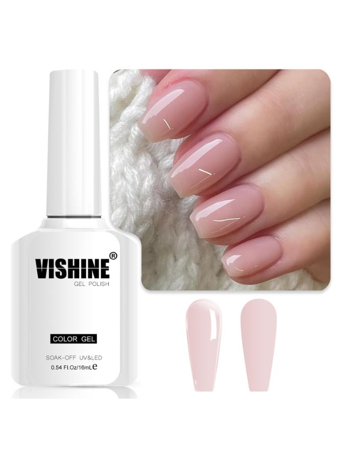 Vishine Pale Pink Gel Nail Polish Nude Jelly Pink Gel Polish Light Translucent Nail Polish Sheer Natural Nail Gel Soak Off U V Gel for French Manicure at Home 0.54 Fl Oz Color E027 - Image 1