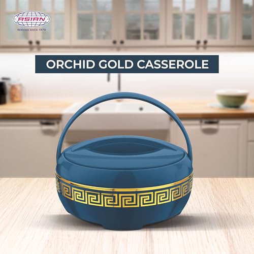 Asian Plastowares Orchid Gold Casserole 2500ml | Premium Insulated ISI-Certified Hotpot | Elegant Dinner Set | Stylish Kitchenware Gift Combo Box | Royal Dark Blue - Image 2