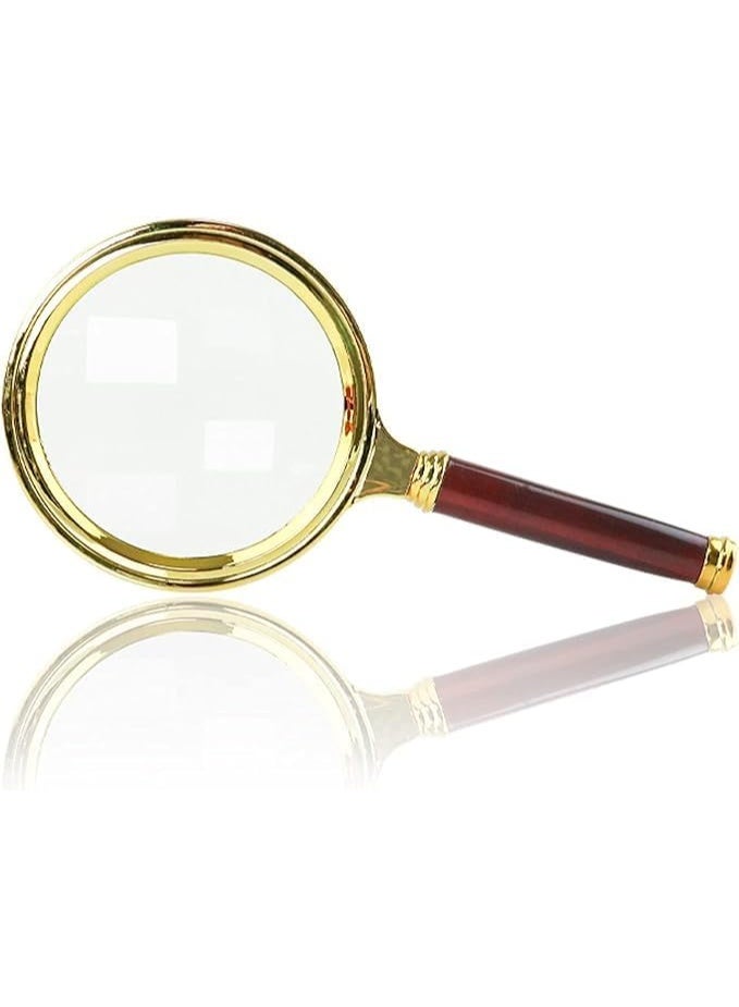 Handheld Magnifying Glass (10x Magnification) – Classic Gold-Toned Reading Loupe for Books, Maps, Insects, and Science Classes - Image 1