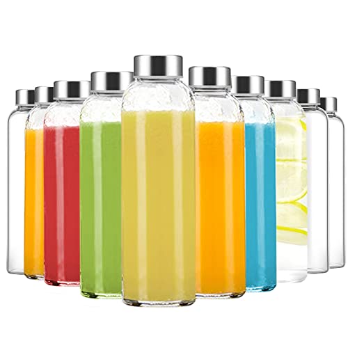 Luxfuel 24 oz Clear Glass Juice Bottles with Lids, Reusable Refillable Water Bottles for Juicing,Refrigerator,100% Leak Proof, BPA Free, Juice Water Bottle Set of 10 - Image 1