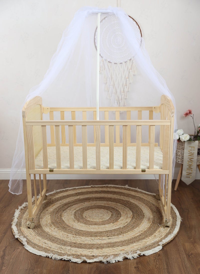 FUN MOMENT Wooden Bed with Wooden Color Mattresses with Mosquito Net 90×45cm - Image 1