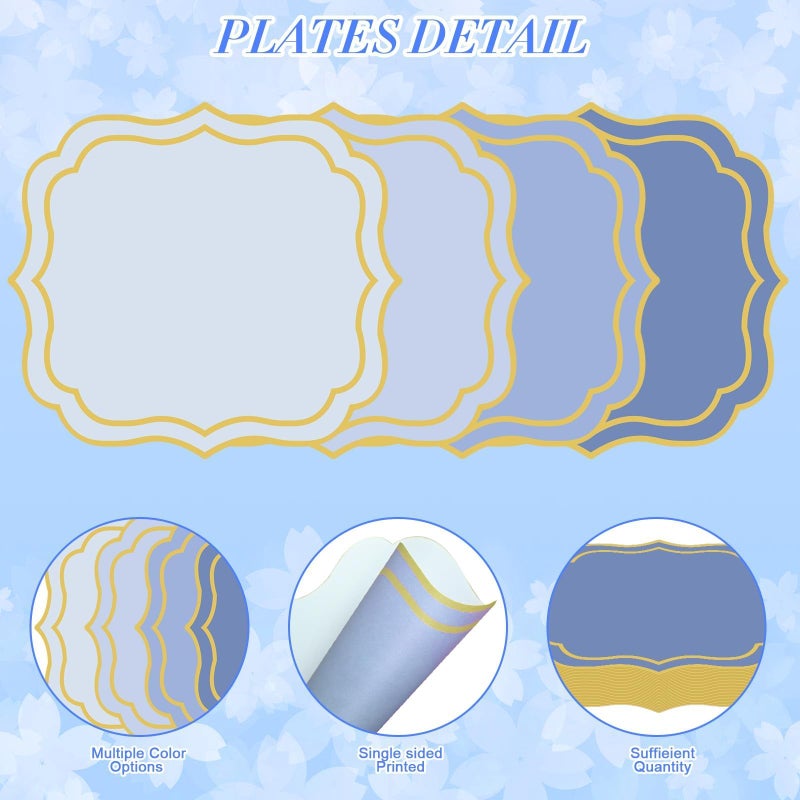 Stuffygreenus 100 Pcs Dusty Blue Paper Placemats 13.4 x 12 Inch Disposable Scalloped Paper Placemats Decorative Place Mat for Wedding Baby Shower Banquet Party Holiday Table Decor - Image 3