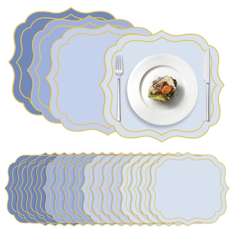 Stuffygreenus 100 Pcs Dusty Blue Paper Placemats 13.4 x 12 Inch Disposable Scalloped Paper Placemats Decorative Place Mat for Wedding Baby Shower Banquet Party Holiday Table Decor - Image 1