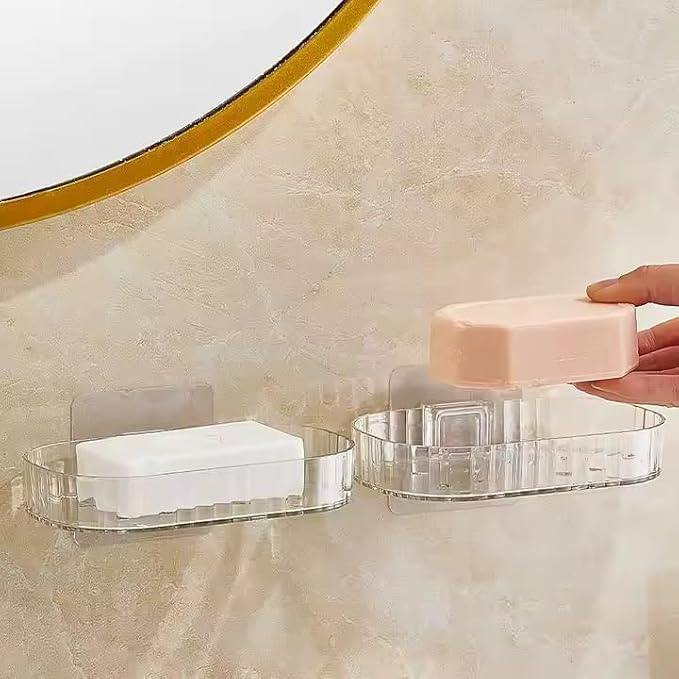 Woffely® 1 Pc's Soap Holder for Bathroom/soap case/self-Adhesive soap Holder/soap Stand for Bathroom/Self Draining Transparent Acrylic Soap Dish Holder Drill Free (Pack of 1) - Image 2