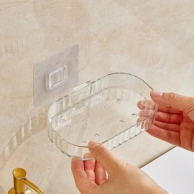 Woffely® 1 Pc's Soap Holder for Bathroom/soap case/self-Adhesive soap Holder/soap Stand for Bathroom/Self Draining Transparent Acrylic Soap Dish Holder Drill Free (Pack of 1) - Image 1