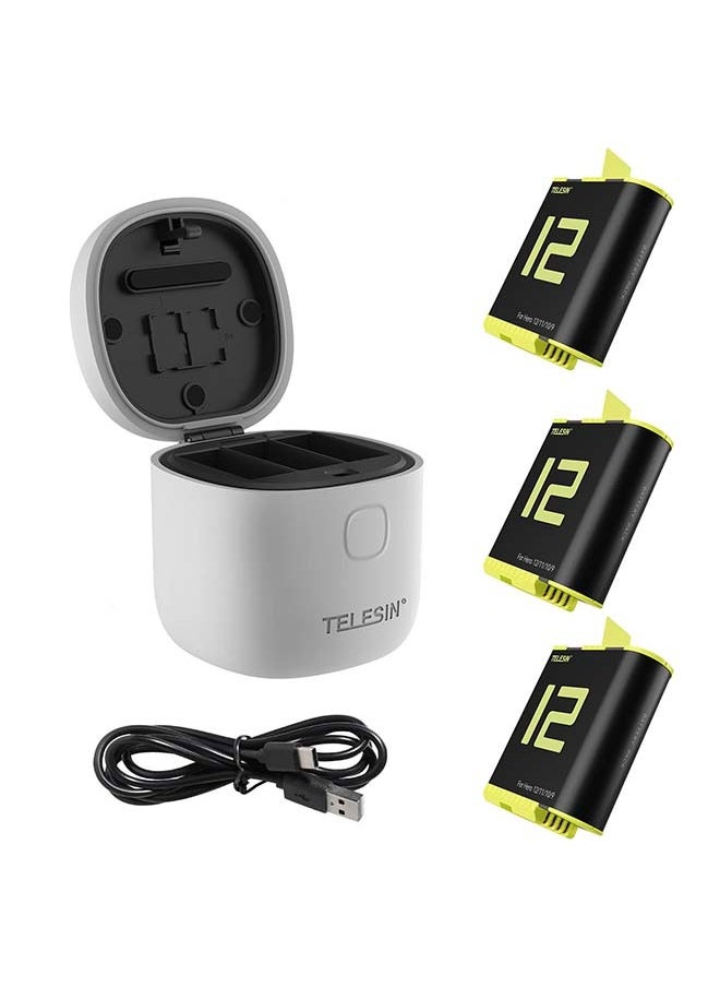 TELESIN - TELESIN Hero 11 Battery for Gopro, Triple Charger SD Card Reader Kit for GoPro Hero 11, Hero10, Hero 9 Black, Allinbox Charger & 3-Pack Go pro 11 Batteries - Image 1