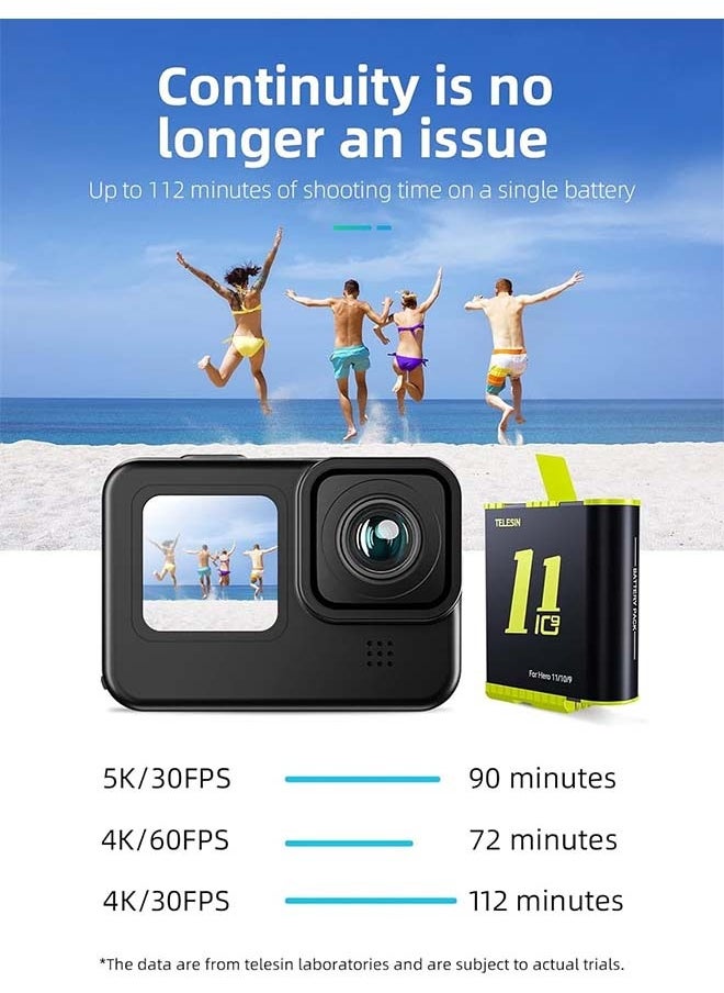 TELESIN - TELESIN Hero 11 Battery for Gopro, Triple Charger SD Card Reader Kit for GoPro Hero 11, Hero10, Hero 9 Black, Allinbox Charger & 3-Pack Go pro 11 Batteries - Image 1