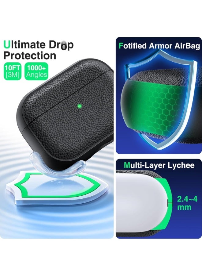 ألترون غطاء ALTRONE متوافق مع سماعات AirPods 4 (2025)، جراب واقٍ من الجلد الصناعي المقاوم للصدمات من مادة TPU والليتشي مع سلسلة مفاتيح - لسماعات AirPods 4 - أسود - Image 4