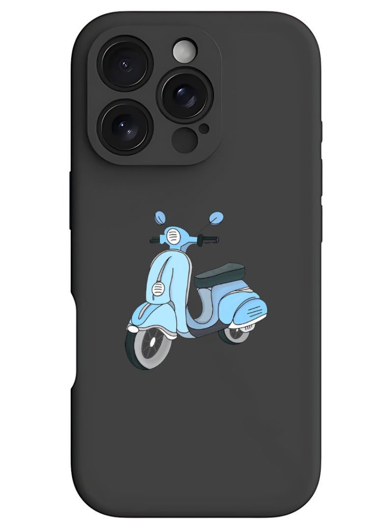 Theodor iPhone 16 Pro Max Black Protective Slim Fit Case Liquid Silicone Cover with Full Body Protection Anti-Scratch Shockproof Case For iPhone - Vespa - Image 1