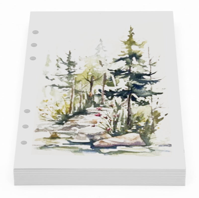 Wanderings A5 Watercolor Paper Inserts - 300 GSM 6-Ring Binder Paper â€“ 8 1/4 x 5 5/8" â€“ Thick White Blank Loose Leaf A5 Watercolor Paper Refills â€“ Compatible with Filofax 6 Hole â€“ 30 Watercolor Sheets - Image 1