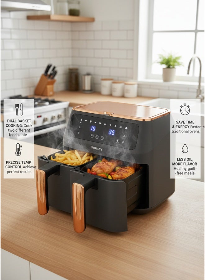 سوكاني مقلاة هوائية كهربائية 8 لتر فرن ساخن طباخ بدون زيت LCD شاشة لمس رقمية 2800 وات - Image 5