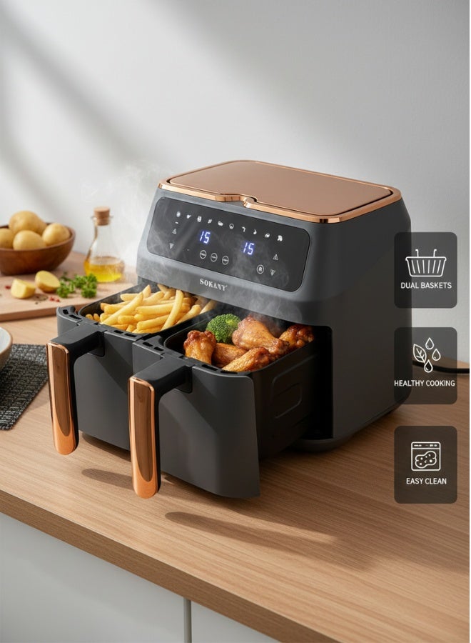 سوكاني مقلاة هوائية كهربائية 8 لتر فرن ساخن طباخ بدون زيت LCD شاشة لمس رقمية 2800 وات - Image 4