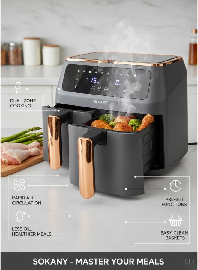 سوكاني مقلاة هوائية كهربائية 8 لتر فرن ساخن طباخ بدون زيت LCD شاشة لمس رقمية 2800 وات - Image 3