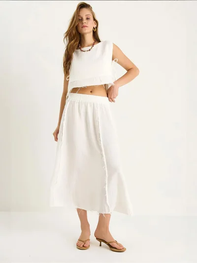 Bianco Lucci LUCCI Textured Blouse & Skirt Muslin Fabric Two-Piece Set