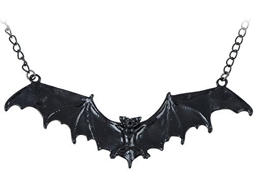 Alilang Frightening Halloween Enamel Paint Flying Bat Metal Chain Pendant Necklace, Black - Image 1