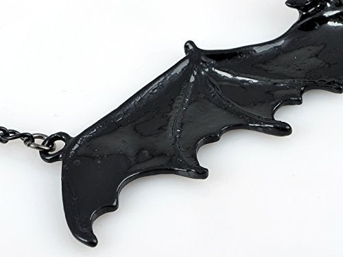 Alilang Frightening Halloween Enamel Paint Flying Bat Metal Chain Pendant Necklace, Black - Image 4