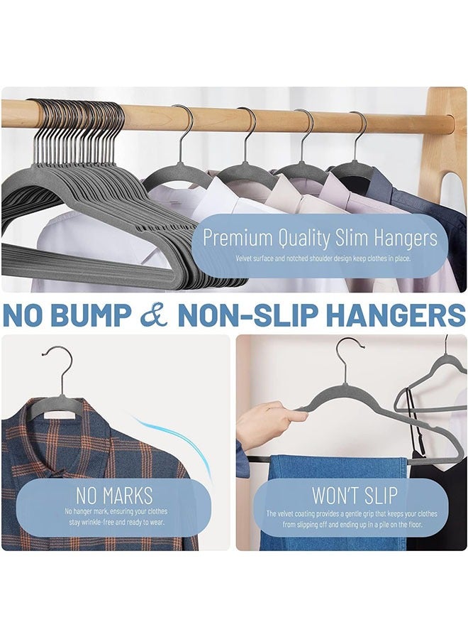 Arabest Grey Velvet Hangers 50 Pack, Non Slip Felt Hangers, Heavy Duty Velvet Clothes Hanger, Ultra Slim Hanger Space Saving, Perfect for Shirt, Suits, Pants  - Image 3