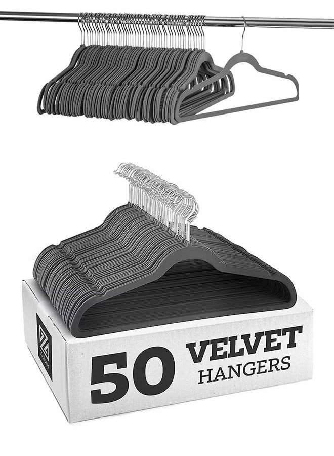 Arabest Grey Velvet Hangers 50 Pack, Non Slip Felt Hangers, Heavy Duty Velvet Clothes Hanger, Ultra Slim Hanger Space Saving, Perfect for Shirt, Suits, Pants  - Image 1