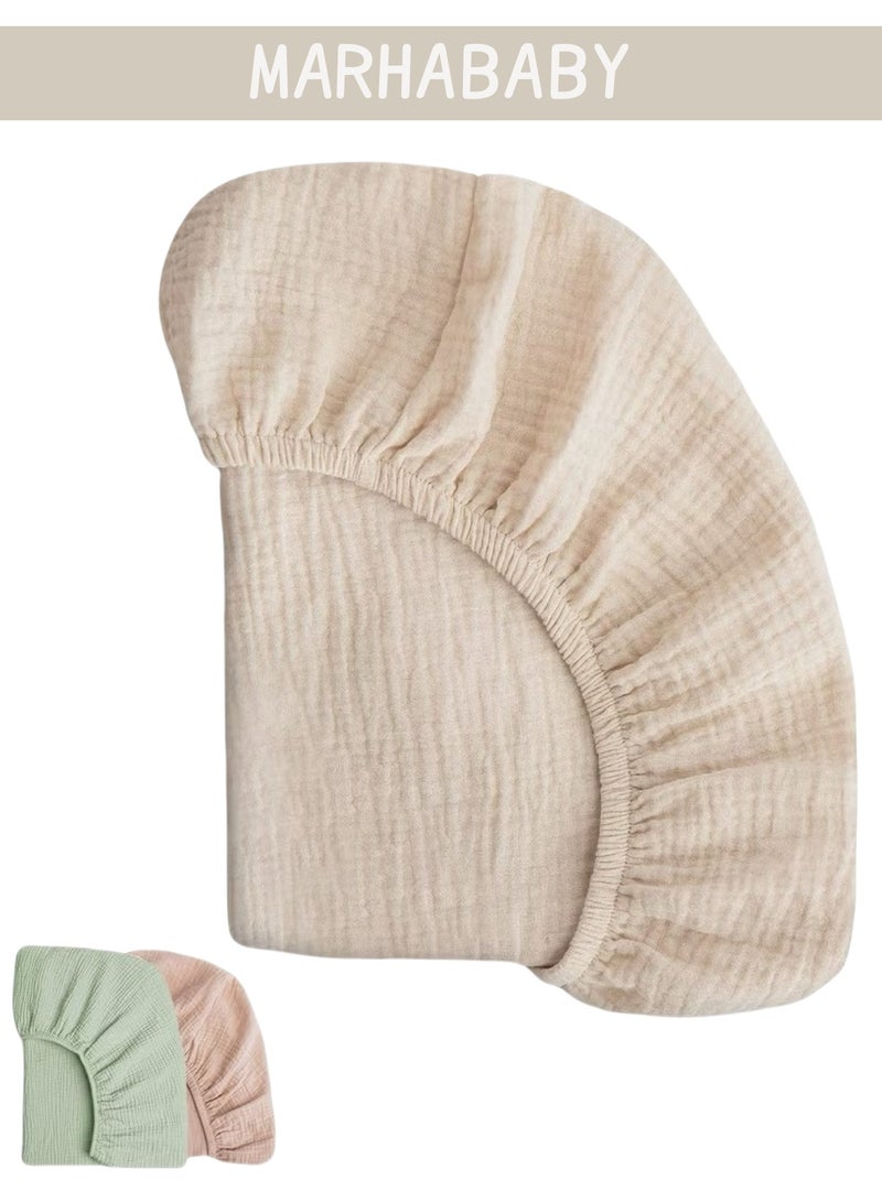 MARHABABY Baby Bassinet Sheets, Fit for Rectangle, Round, Oval, Hourglass Mattress, 100% Cotton, Soft & Breathable, Safety Certified, 360° Full Coverage（Beige） - Image 1