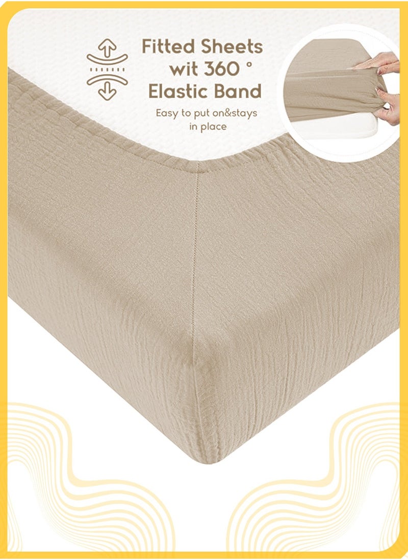 MARHABABY Baby Bassinet Sheets, Fit for Rectangle, Round, Oval, Hourglass Mattress, 100% Cotton, Soft & Breathable, Safety Certified, 360° Full Coverage（Beige） - Image 3