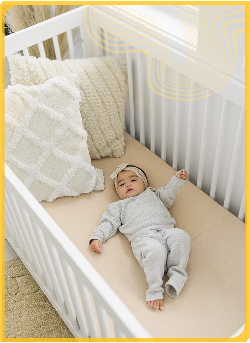 MARHABABY Baby Bassinet Sheets, Fit for Rectangle, Round, Oval, Hourglass Mattress, 100% Cotton, Soft & Breathable, Safety Certified, 360° Full Coverage（Beige） - Image 2