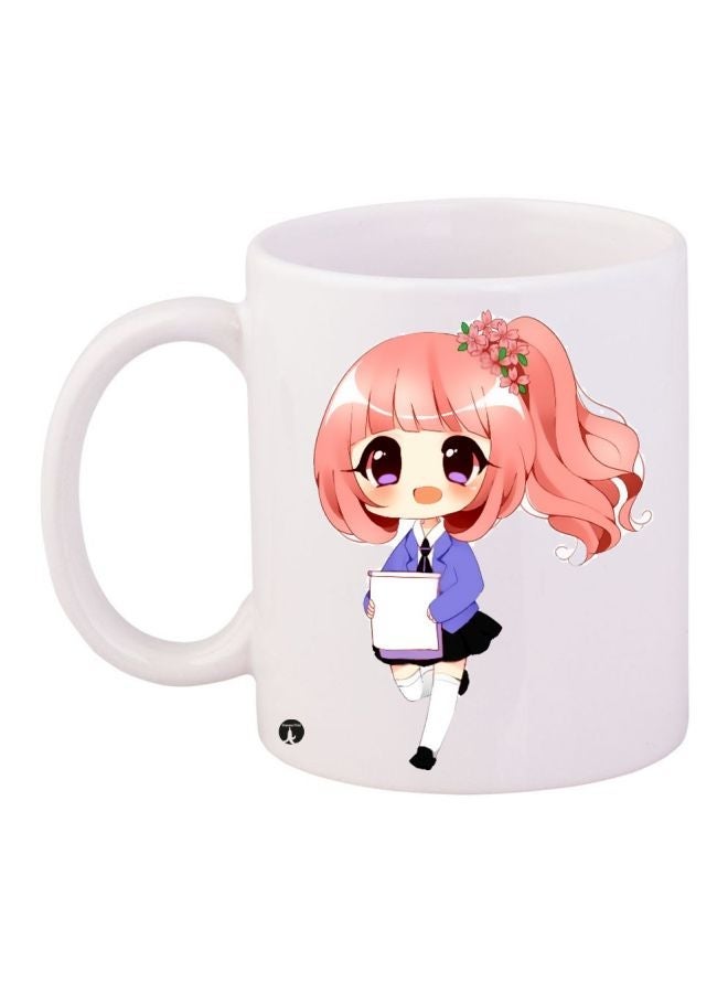 RYN Anime Printed Coffee Mug White/Pink/Purple 11ounce