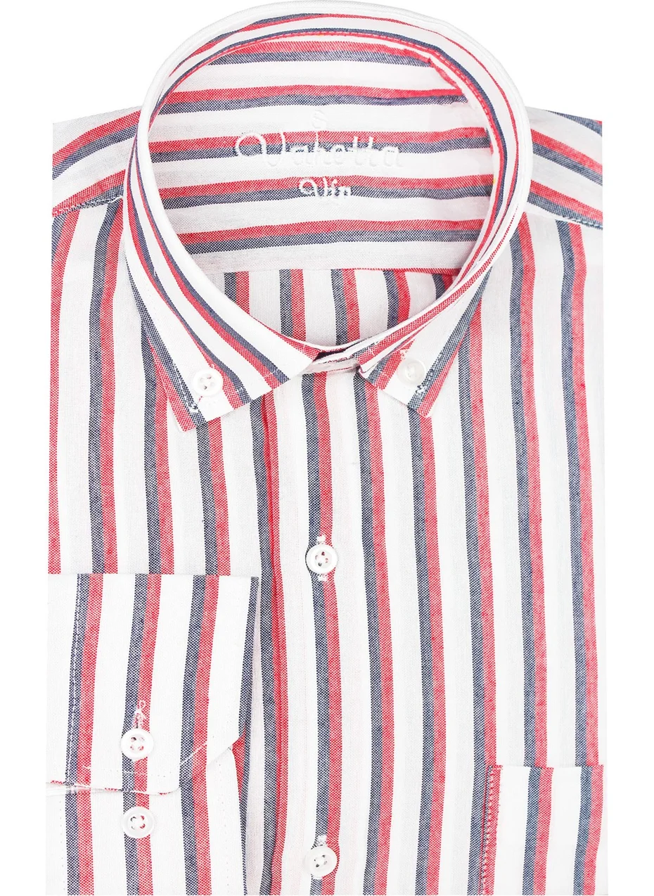 Varetta Men's Smoked-Red Striped Pattern Long Sleeve Button Down Collar Classic Cut Shirt