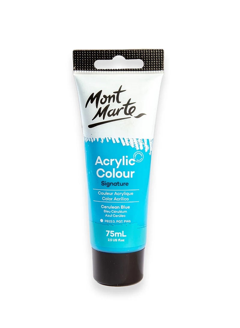 Mont Marte Signature Acrylic Colour Paint Tube 75ml Content Cerulean Blue  - Image 1