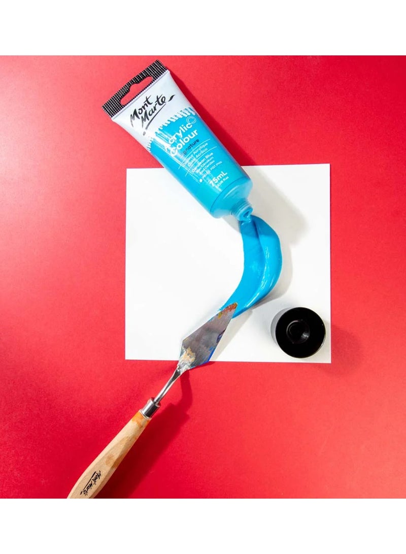 Mont Marte Signature Acrylic Colour Paint Tube 75ml Content Cerulean Blue  - Image 2