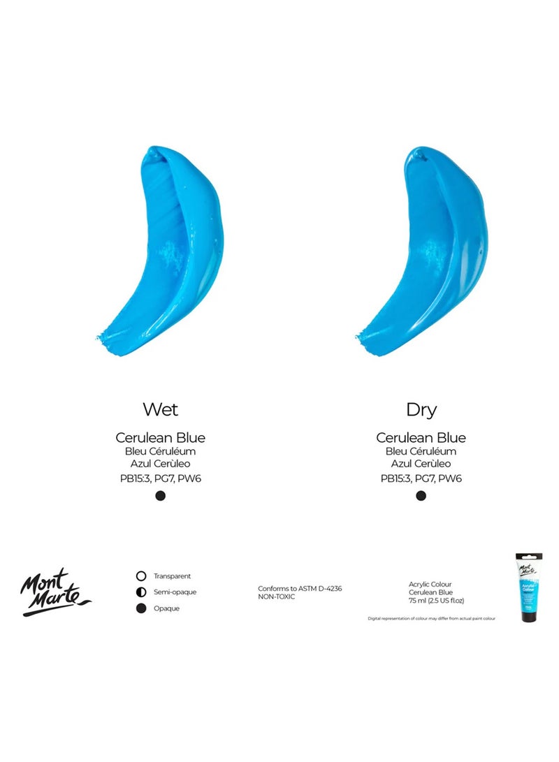 Mont Marte Signature Acrylic Colour Paint Tube 75ml Content Cerulean Blue  - Image 3