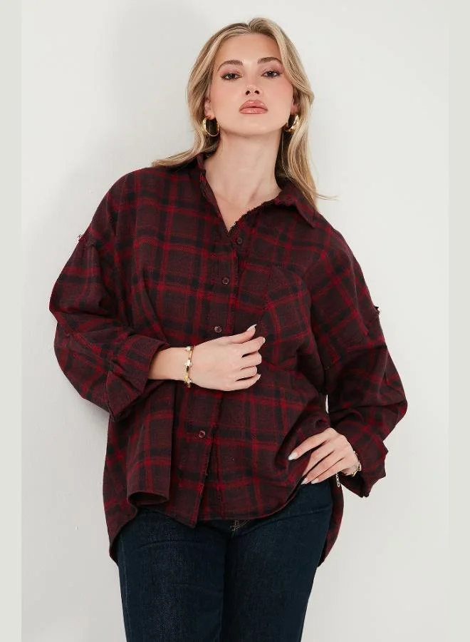 Lela Lela Plaid Cotton Oversize Fit Classic Collar Shirt Women's SHIRT 6835002
