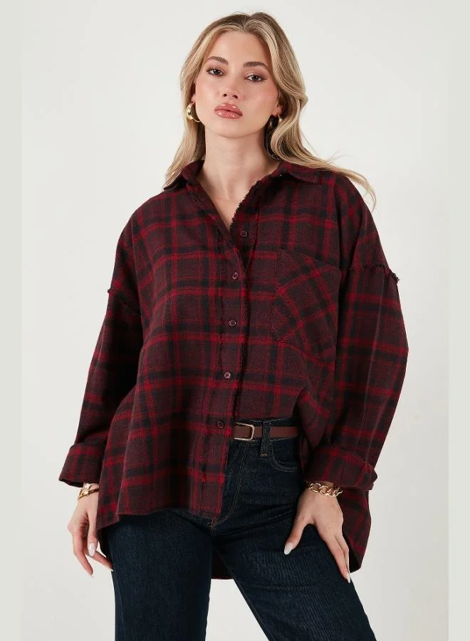 Lela Lela Plaid Cotton Oversize Fit Classic Collar Shirt Women's SHIRT 6835002