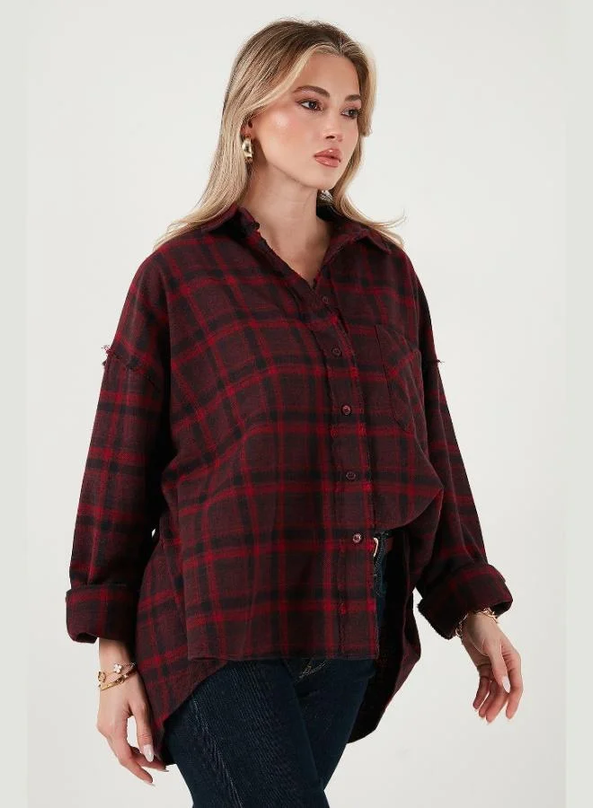 Lela Lela Plaid Cotton Oversize Fit Classic Collar Shirt Women's SHIRT 6835002