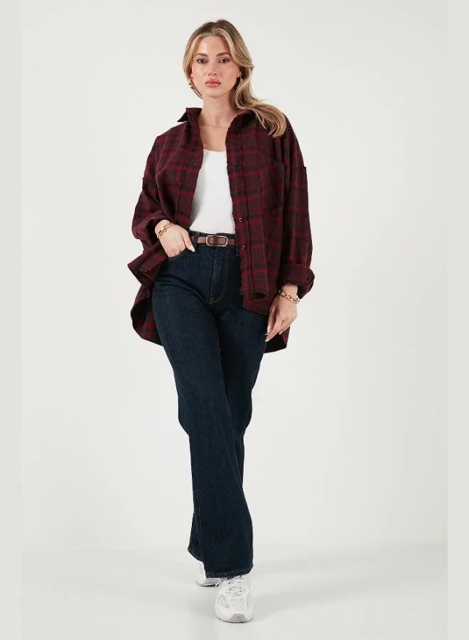 ليلا قميص نسائي قطني كاروهات بقصة واسعة وياقة كلاسيكية