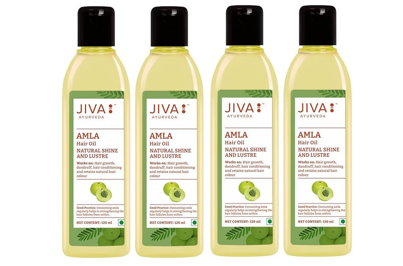 Jiva Amla Oil 120 ml  100 Pure  Natural  Nourishes Hair Retain Hair Moisture  Helps With Dandruff  Hair Loss  Suitable For All Hair Types Pack of 4 - Image 1