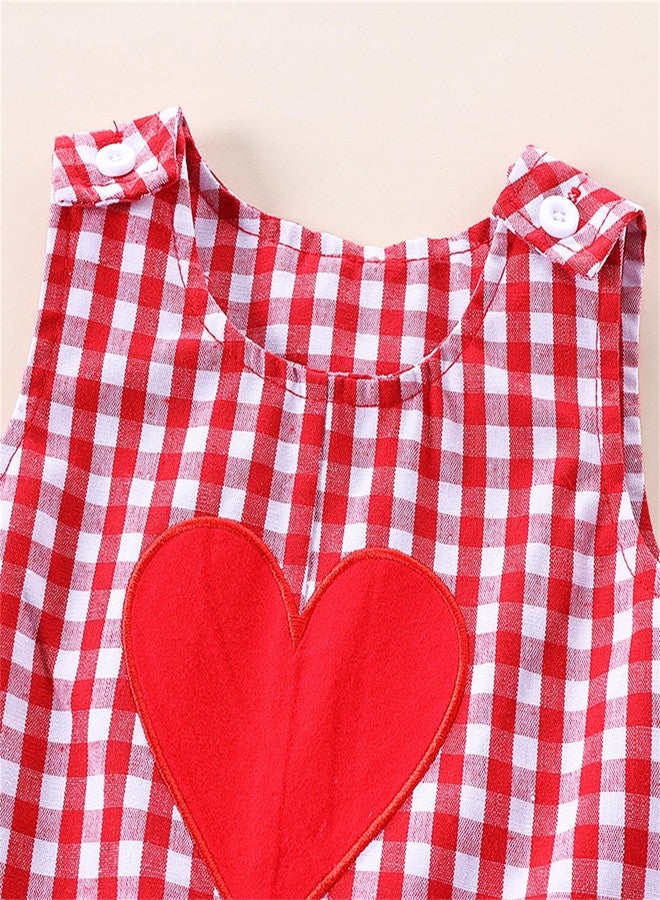 Thilsidee Toddler Baby Boys Girls Valentines Outfit Heart Overalls Romper Plaid One Piece Strap Jumpsuit Holiday Clothes (A-Red, 2-3T) - Image 4