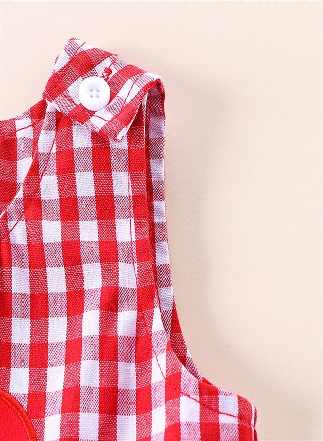 Thilsidee Toddler Baby Boys Girls Valentines Outfit Heart Overalls Romper Plaid One Piece Strap Jumpsuit Holiday Clothes (A-Red, 2-3T) - Image 5