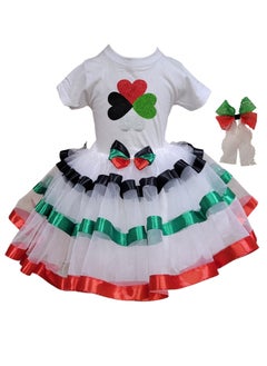 Daddy's Angel UAE National Day Dress For Kids Girls Tutu Skirt, T-shirt and a hair accessory, 3 pieces set In UAE Flag Colors  - Image 1