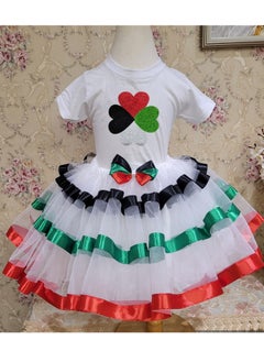Daddy's Angel UAE National Day Dress For Kids Girls Tutu Skirt, T-shirt and a hair accessory, 3 pieces set In UAE Flag Colors  - Image 2