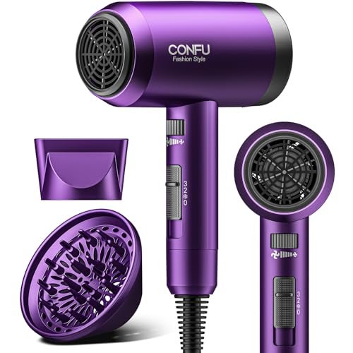 CONFU Hair Dryer with Diffuser, CONFU Ionic Blow Dryer 1600W, Portable Lightweight Fast Drying Negative Ion Hairdryer, 3 Heat Settings with Diffuser and Concentrator Nozzle for Home & Travel - Image 1