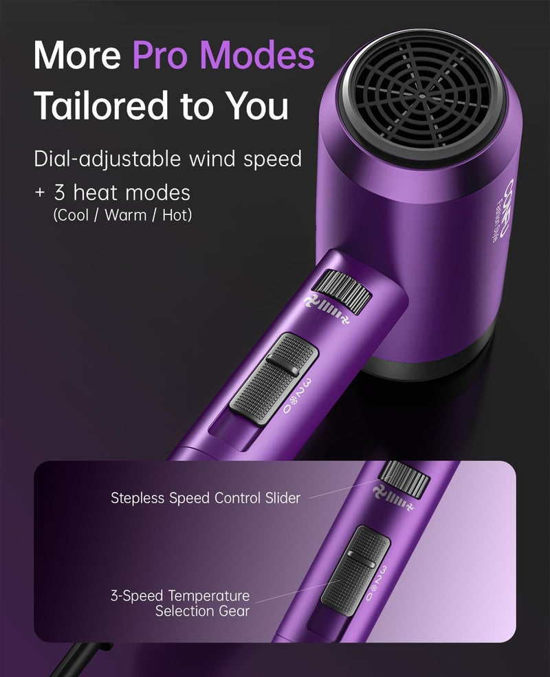 CONFU Hair Dryer with Diffuser, CONFU Ionic Blow Dryer 1600W, Portable Lightweight Fast Drying Negative Ion Hairdryer, 3 Heat Settings with Diffuser and Concentrator Nozzle for Home & Travel - Image 5