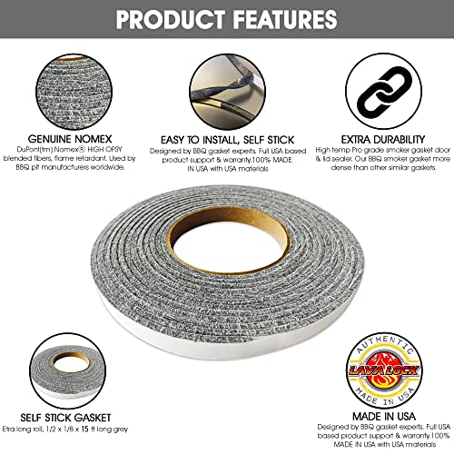 LavaLock 12 GREY High Performance BBQ Gaskets Smoker Seals - Self Stick 1/2 x 1/8 x 15 ft long Hi -Temp - Image 3