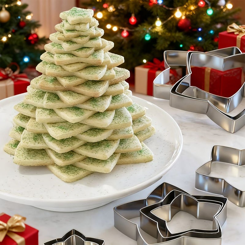 Set of 10 Stainless Steel Star Shaped Cookie Cutters for Fondant Cakes and Cheese Slicing - Image 1
