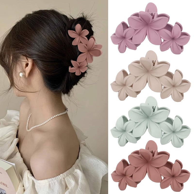 ANBALA Colorful Plumeria Hawaiian Flower Hair Clips for Women - 4PCS Large Claw Clips for Thick Hair with Strong Hold, Beach Hair Accessories - Image 1