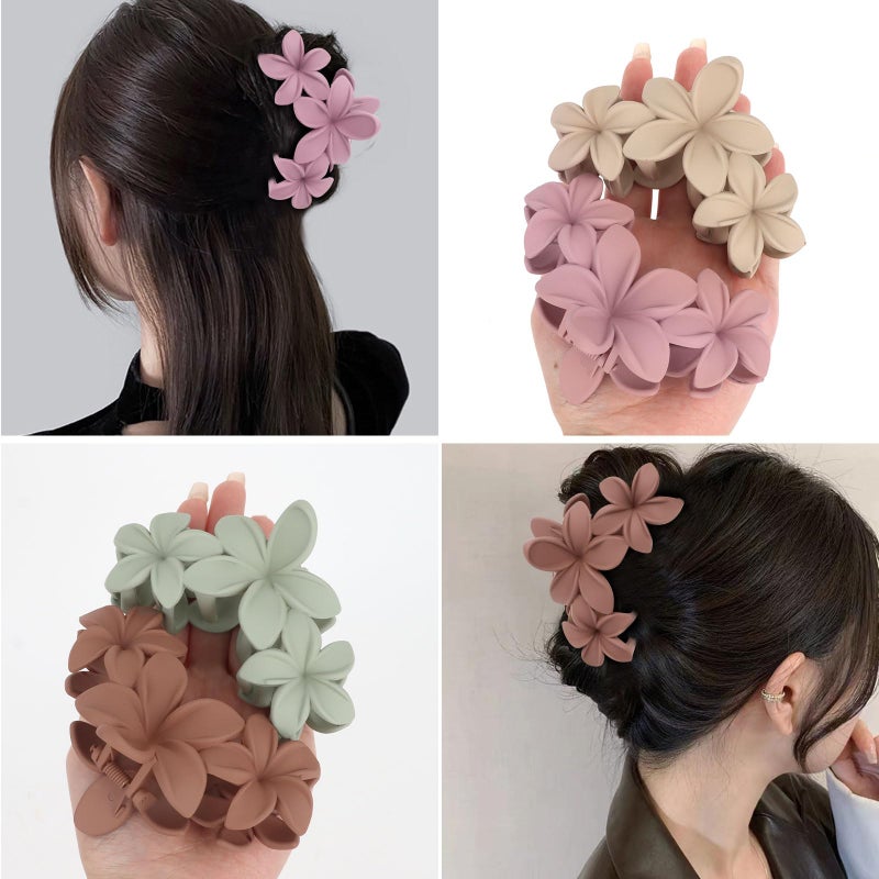 ANBALA Colorful Plumeria Hawaiian Flower Hair Clips for Women - 4PCS Large Claw Clips for Thick Hair with Strong Hold, Beach Hair Accessories - Image 5